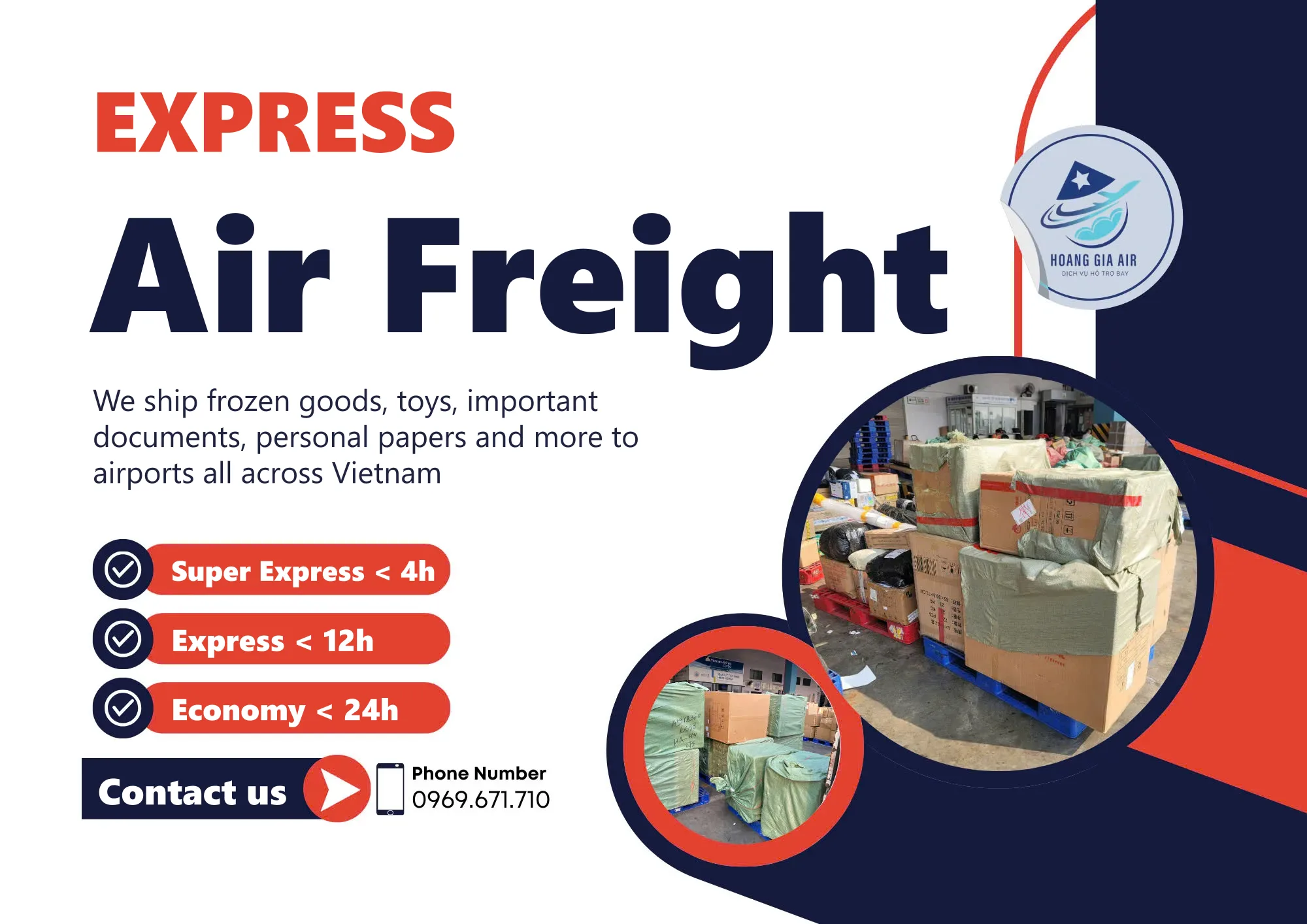 High-speed, express, and cost-effective air cargo transportation (air freight) at major airports in Vietnam.